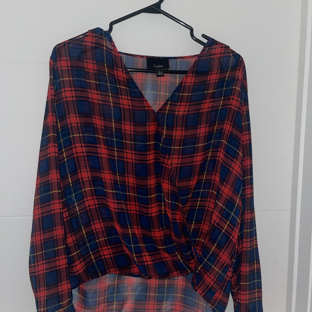 Plaid V-Neck Blouse